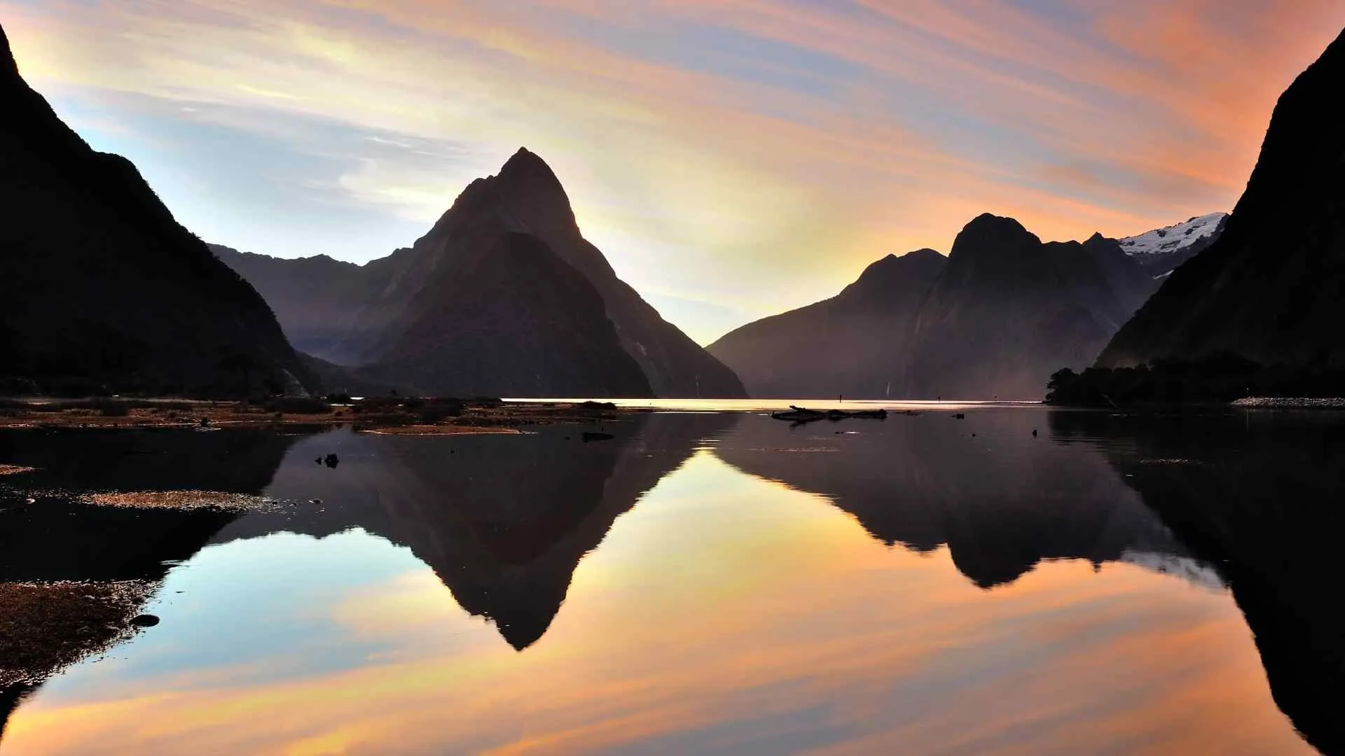 mountains on water in New Zealand mountains on water in New Zealand